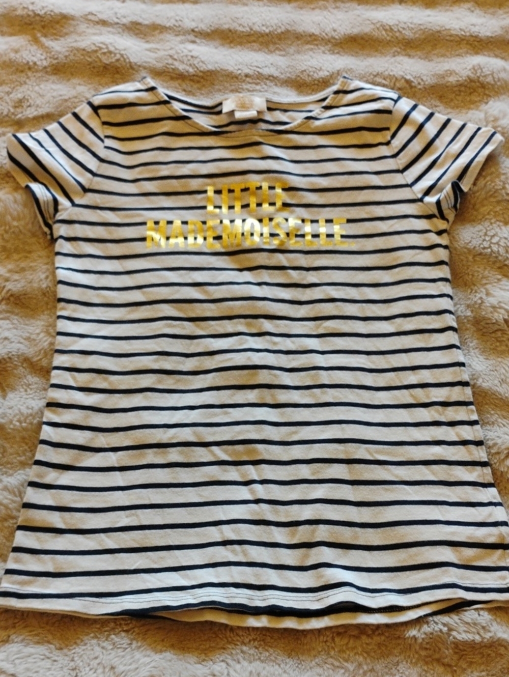 Striped Kids Tee with Gold 'Little Mademoiselle' By Kate Spade